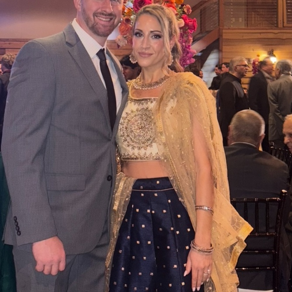 Navy and Gold Lehenga with Gold Duppata